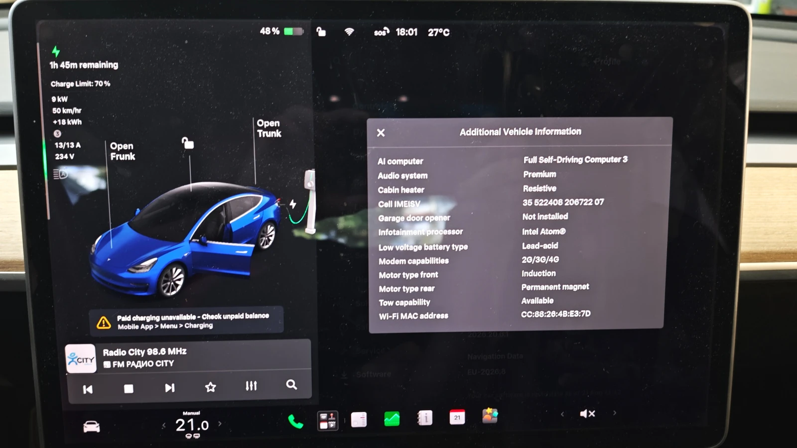 Tesla Model 3 LR 75 KW AWD FSD3, снимка 15 - Автомобили и джипове - 55751835