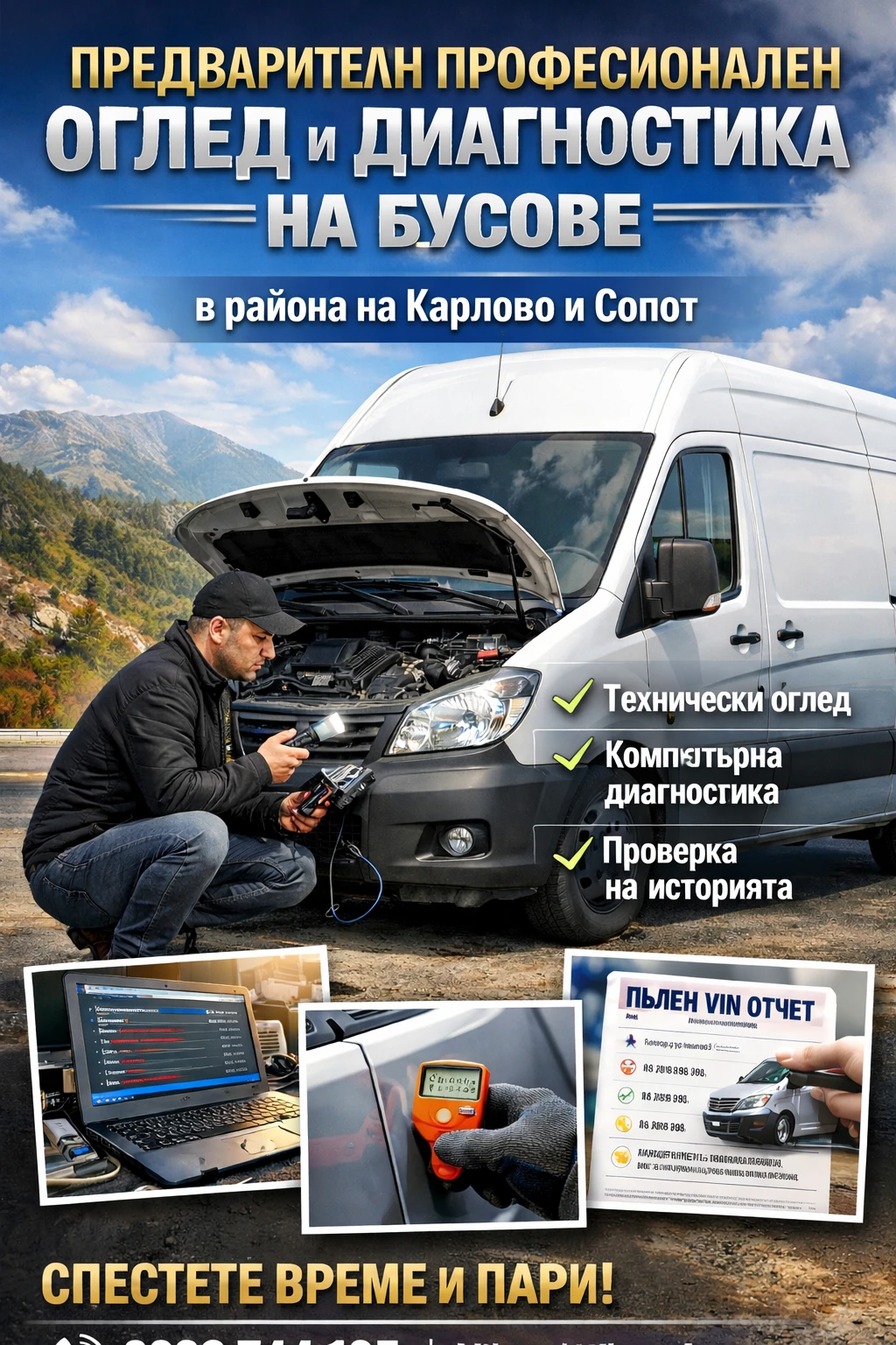 Оглед и диагностика на бусове в района на Карлово или Сопот