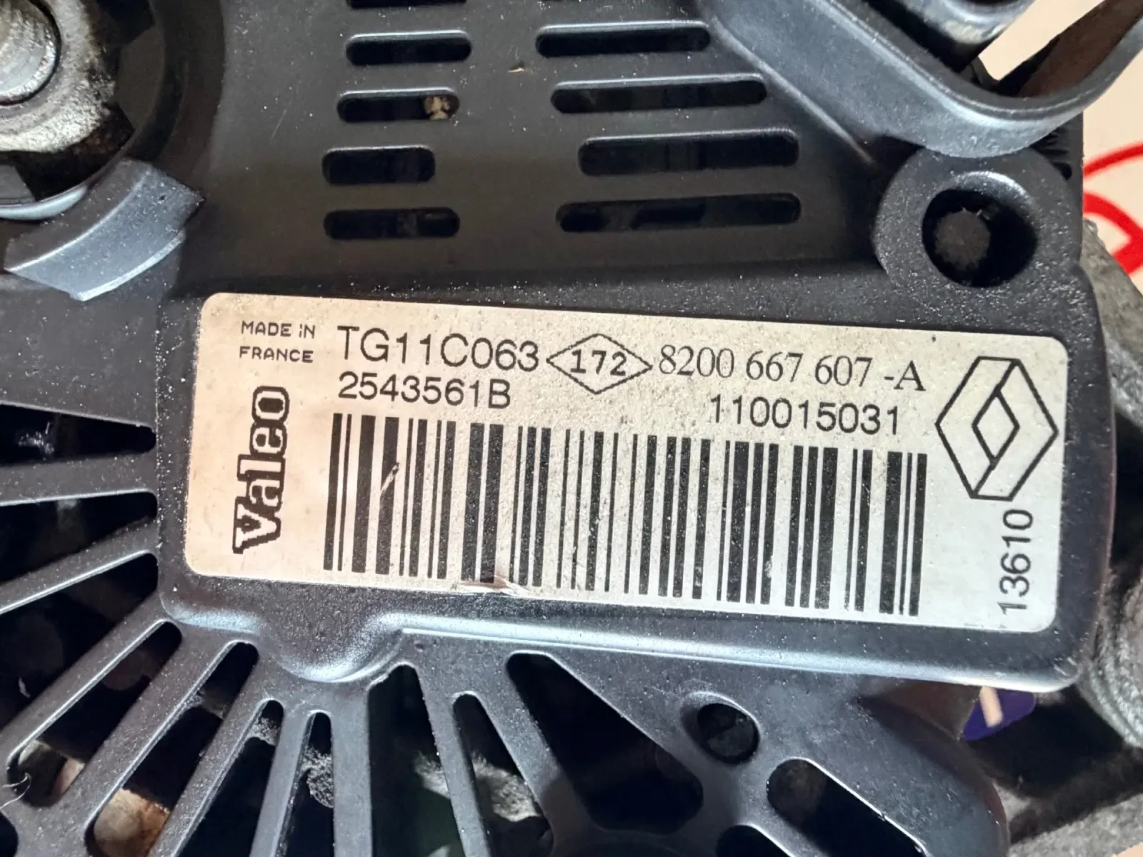 TG11C063 Алтернатор DACIA DUSTER 1.6 16V   8200667607 8200 677 607 -A 2543561B, снимка 5 - Части - 53827946