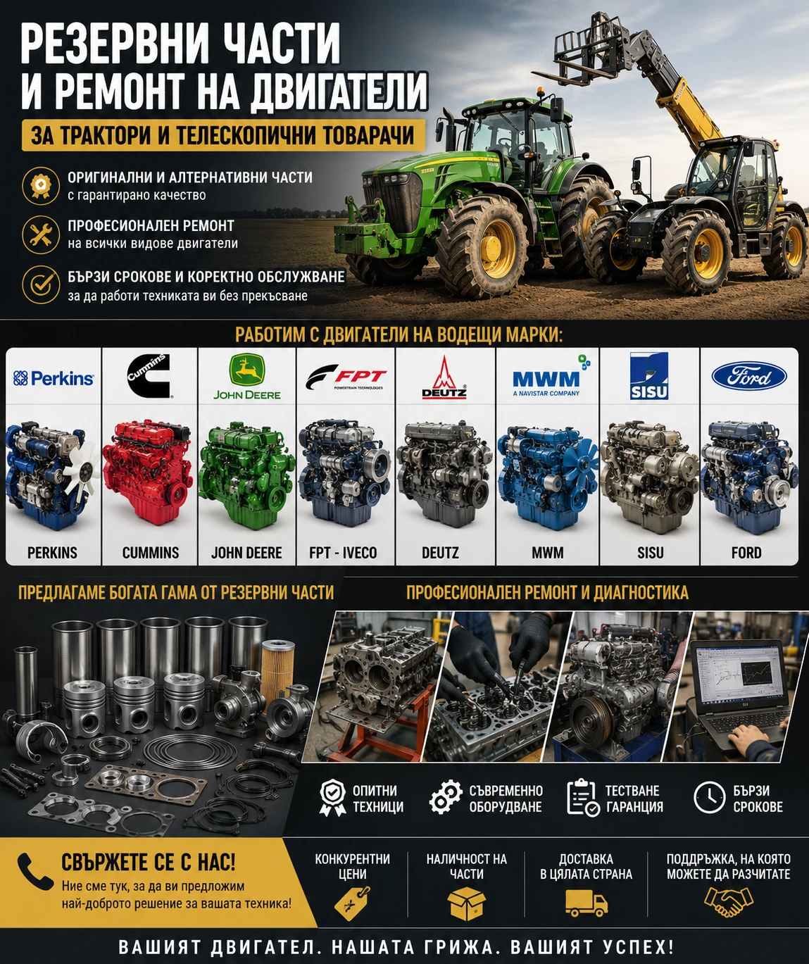Телескопичен товарач John Deere части ДВГ