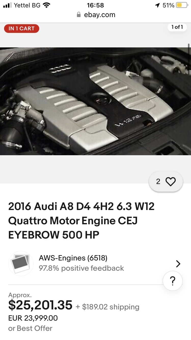 Двигател за Audi A8 D4 W12 6.3 Fsi 500hp 2013-2018, снимка 2 - Части - 48349013